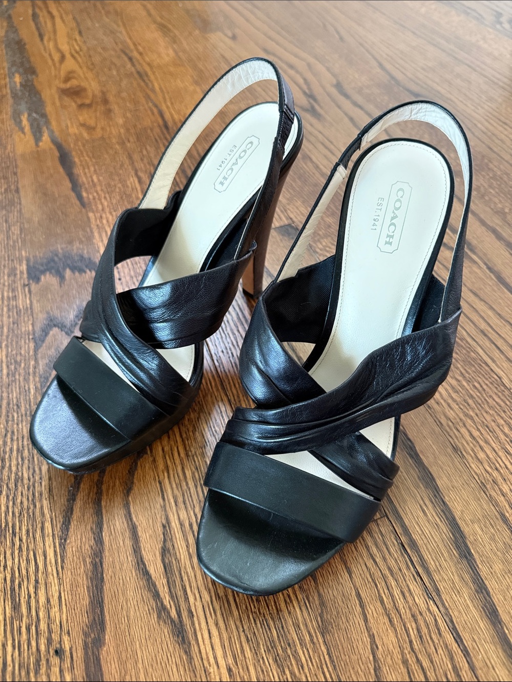 Coach Womens 9.5 B Black Leather Crisscross Slingback Heels